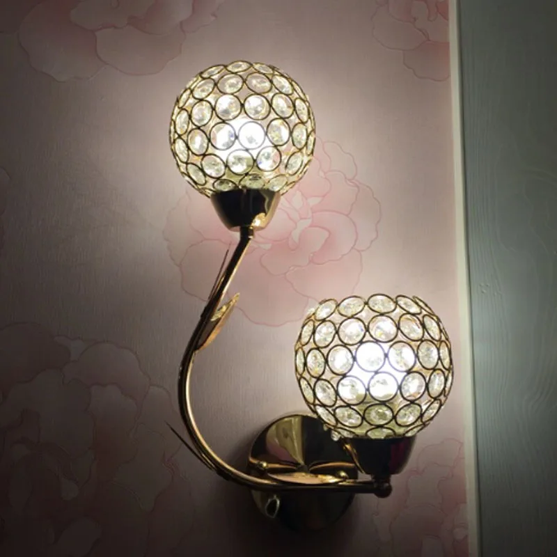 

HQXING K9 Crystal Wall Sconces Modern Simple crystal gold creative LED bedside bedroom wall lamp double heads aisle Wall Lamps