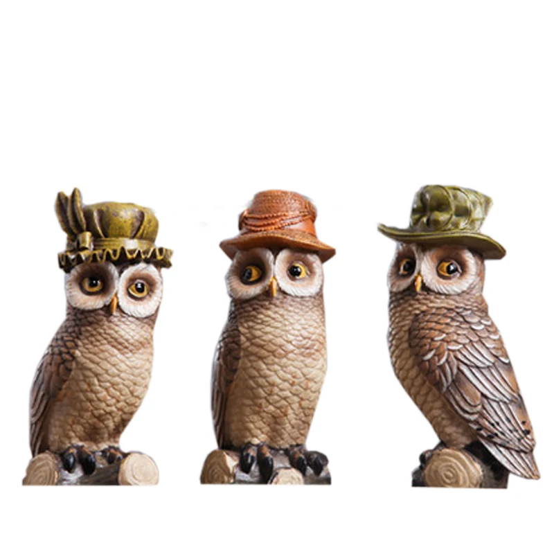 

Set of 3 America Antique Decorative Owls Article Birds Resin