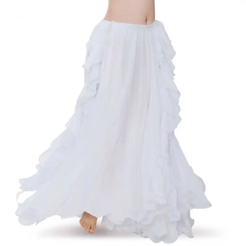 White Королевский синий танец живота юбки Восточный двойной высокой Разрезы Юбка, костюм для танца живота для женщин юбка танец живота(без пояса - Цвет: White
