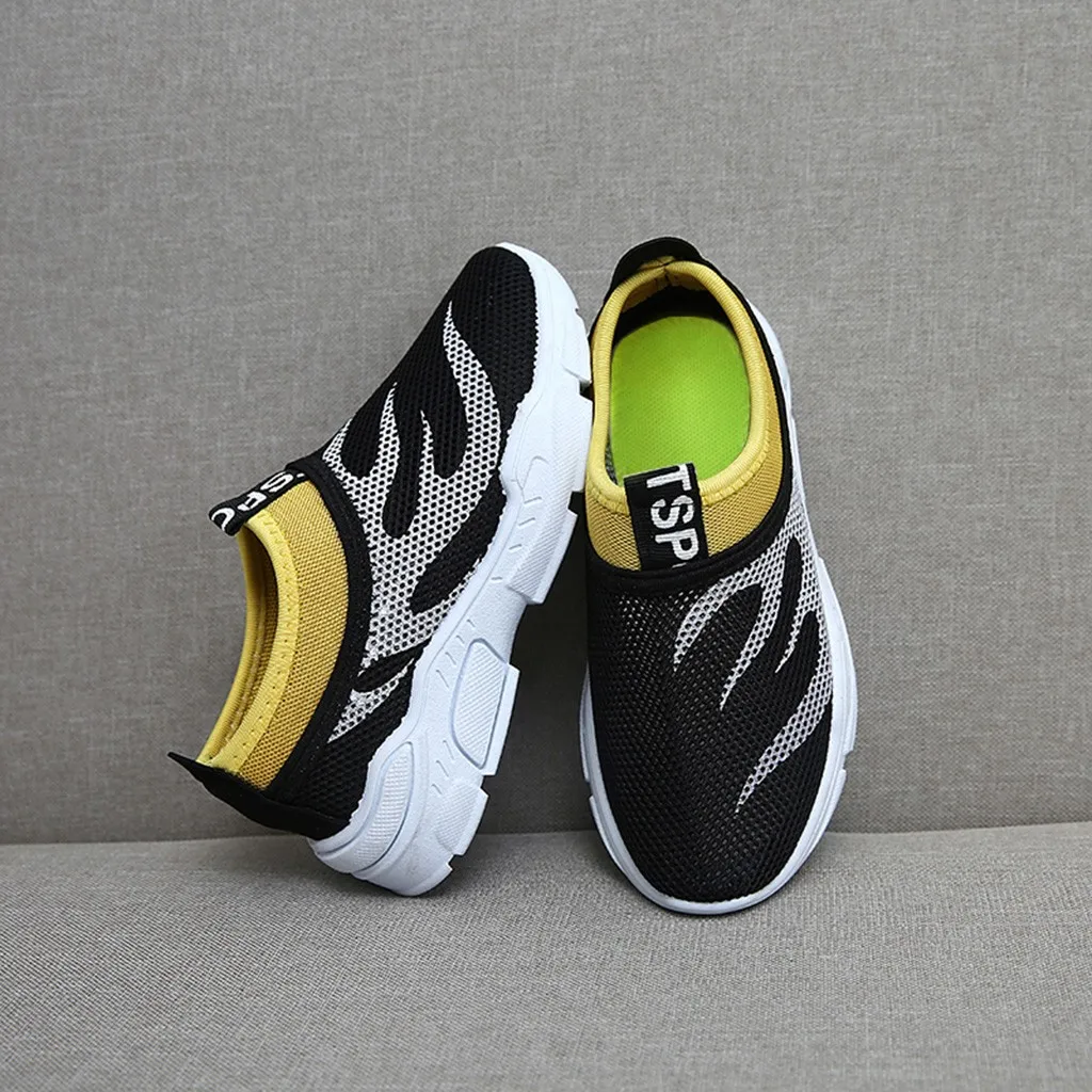 Детские сетчатые спортивные кроссовки с принтом огня для мальчиков и девочек