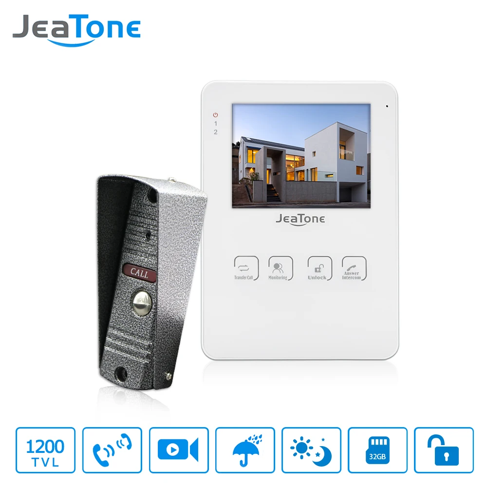 JeaTone 4 &quotсенсорная кнопка внутренний монитор Видео дверной телефон звонок
