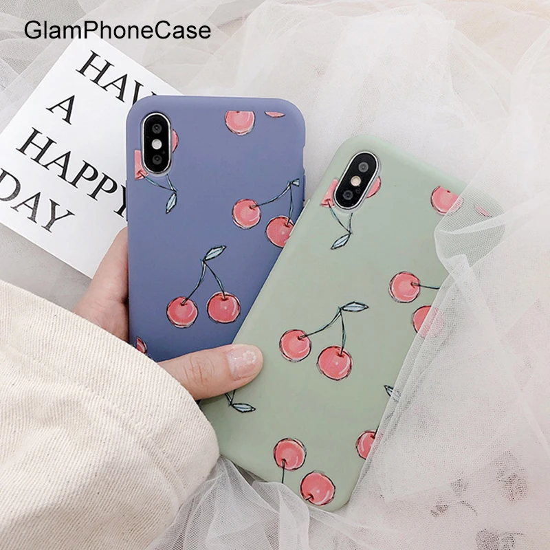 GlamPhoneCase Cute Cartoon Cherry Phone Case for iPhone XS Max XR X 7/8 /6/6S Plus Soft Tpu Back Cover |