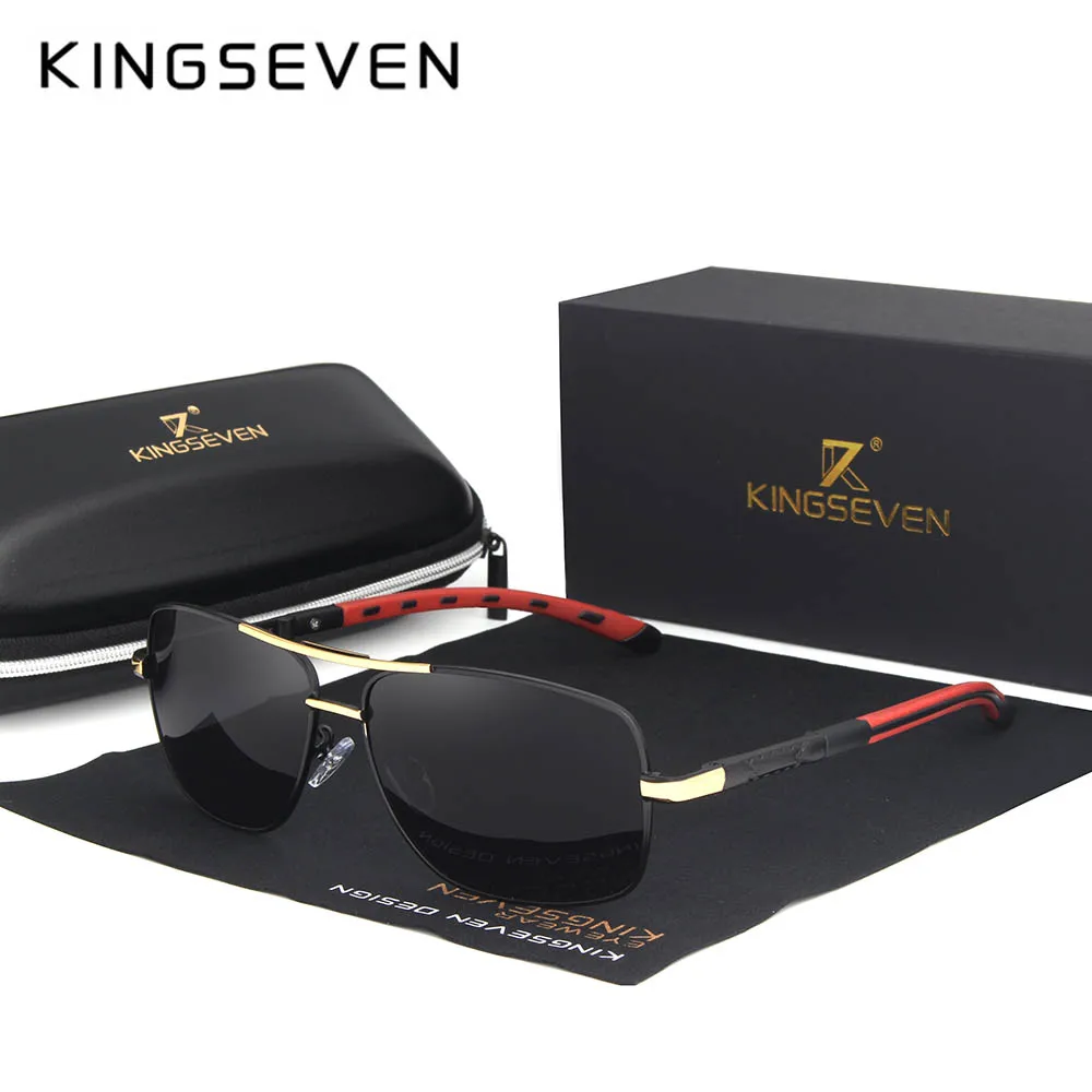 Gold Gray KINGSEVEN Брендовые мужские алюминиевые солнцезащитные очки HD поляризованные UV400 зеркальные Мужские Солнцезащитные очки женские для мужчин Oculos de sol N724 - Цвет линз: Gold Gray