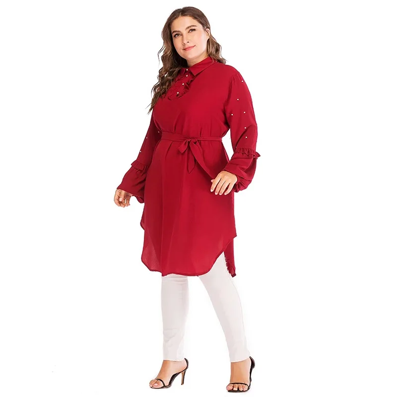 Мусульманская Мода 6XL Шифоновые Топы с длинным рукавом мусульманская одежда