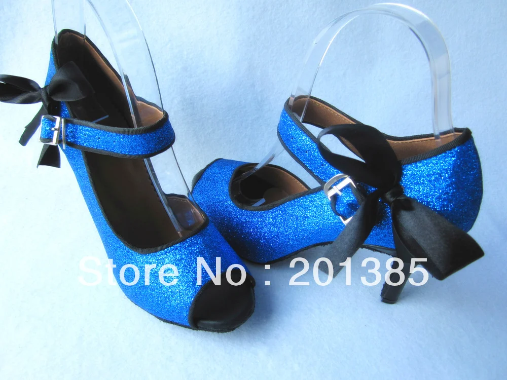 Женские синие блестящие черные атласные туфли с бантом для латиноамериканских
