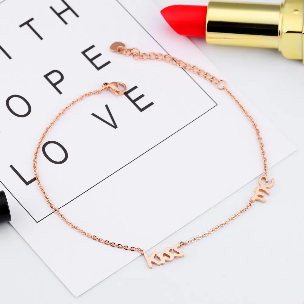 Fate Love Fashion Kiss Me анклет с буквами Женская цепочка на ногу розовое золото цвет