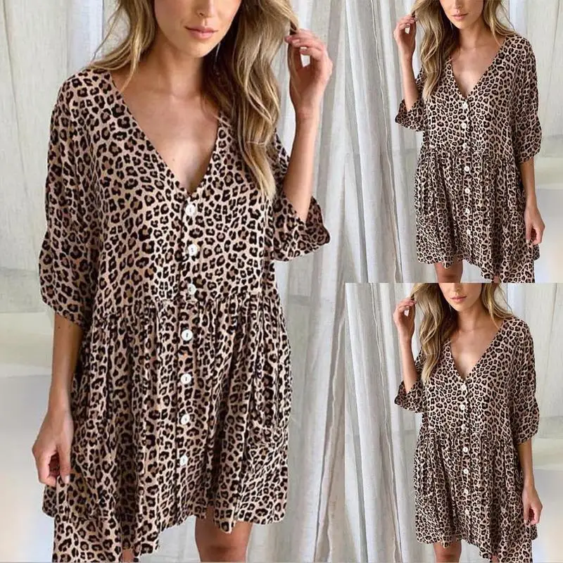 Летнее сексуальное короткое платье с леопардовым принтом летние женские