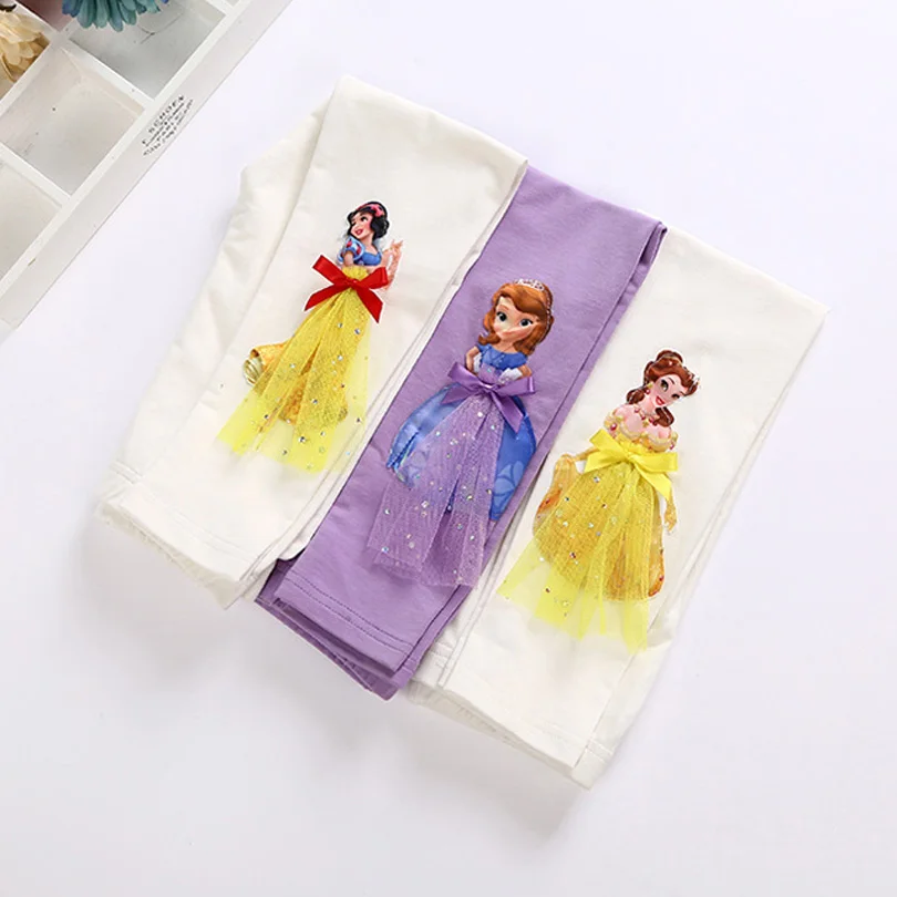 Легинсы для девочек летние длинные штаны с 3D рисунком Анны и Эльзы детские