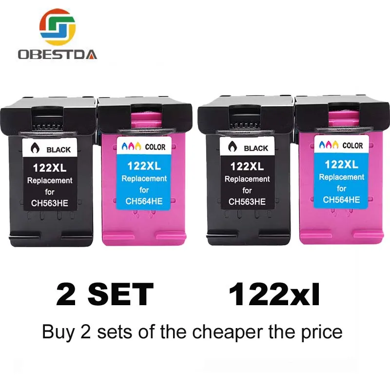 2 SET 122XL BK C Obestda 122XL Заправляемый картридж Замена для hp 122 с чернилами hp Deskjet 1000 1050 2000 2050s 3000 3050A 3052A 3054 1010 1510 254 - Цвет: 2 SET 122XL BK C