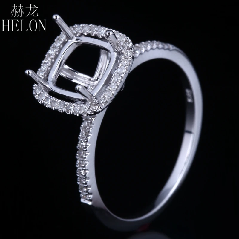 HELON Solid 14 K обручальное кольцо из розового золота вечерние Изящные женские бриллианты кольцо 7x7 мм Подушка полукрепление обручальное свадебное кольцо ювелирные изделия