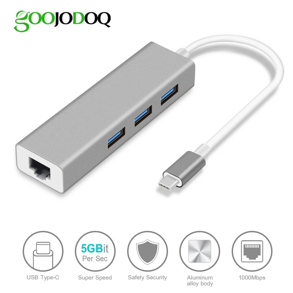 GOOJODOQ USB C концентратор гигабитный Ethernet Rj45 Lan адаптер Type к 3 0 10/100/1000 сетевая карта