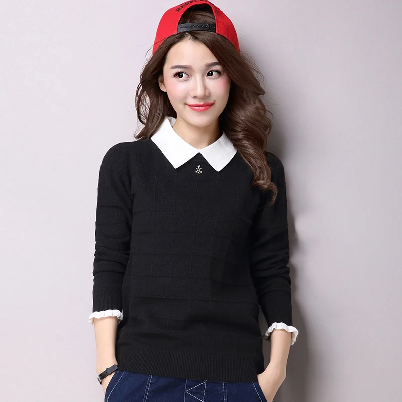 Pullovers Women 2019 Autumn New Plus Size Casual Knitted Tops Female Solid Color Long Sleeves Cashmere Pullover Sweaters OK848 | Женская