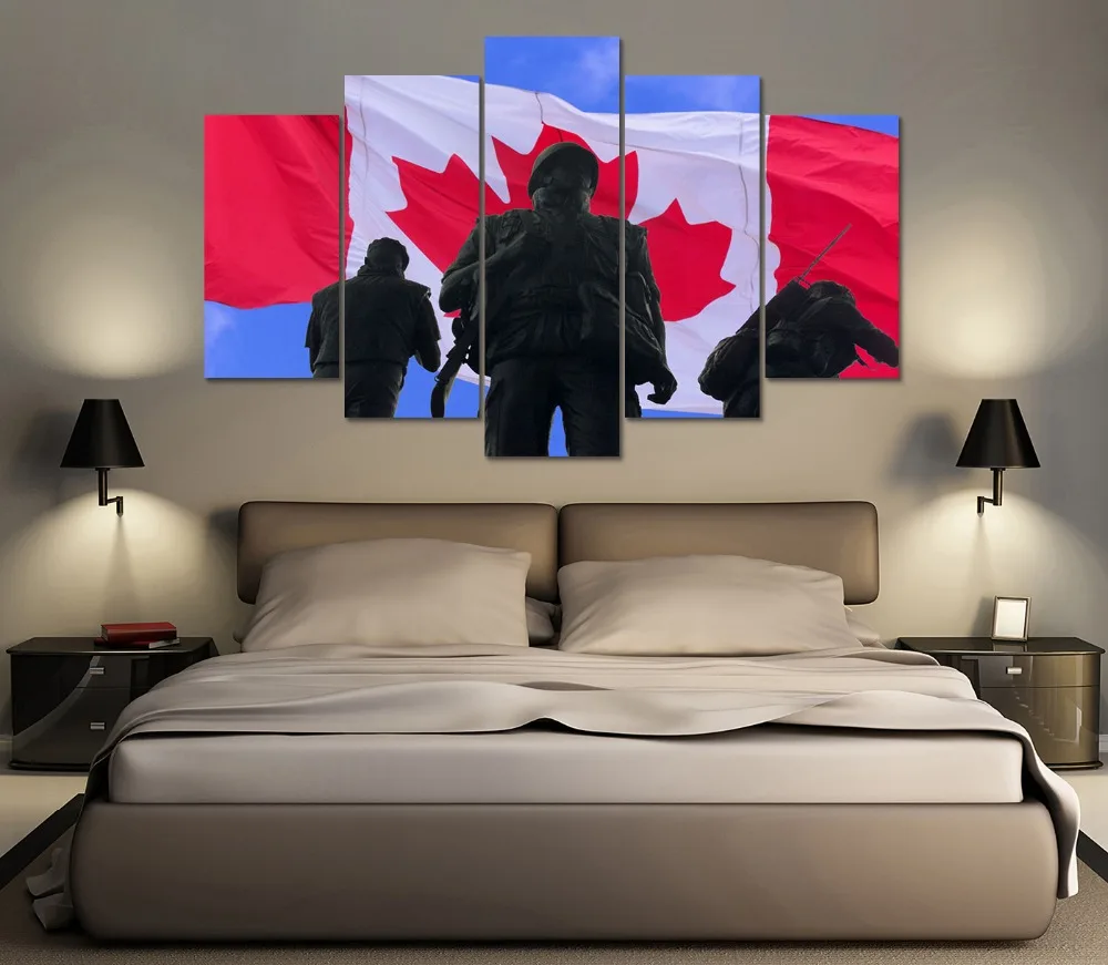 HD печать 5 шт. канадский флаг солдат холст настенная живопись современный