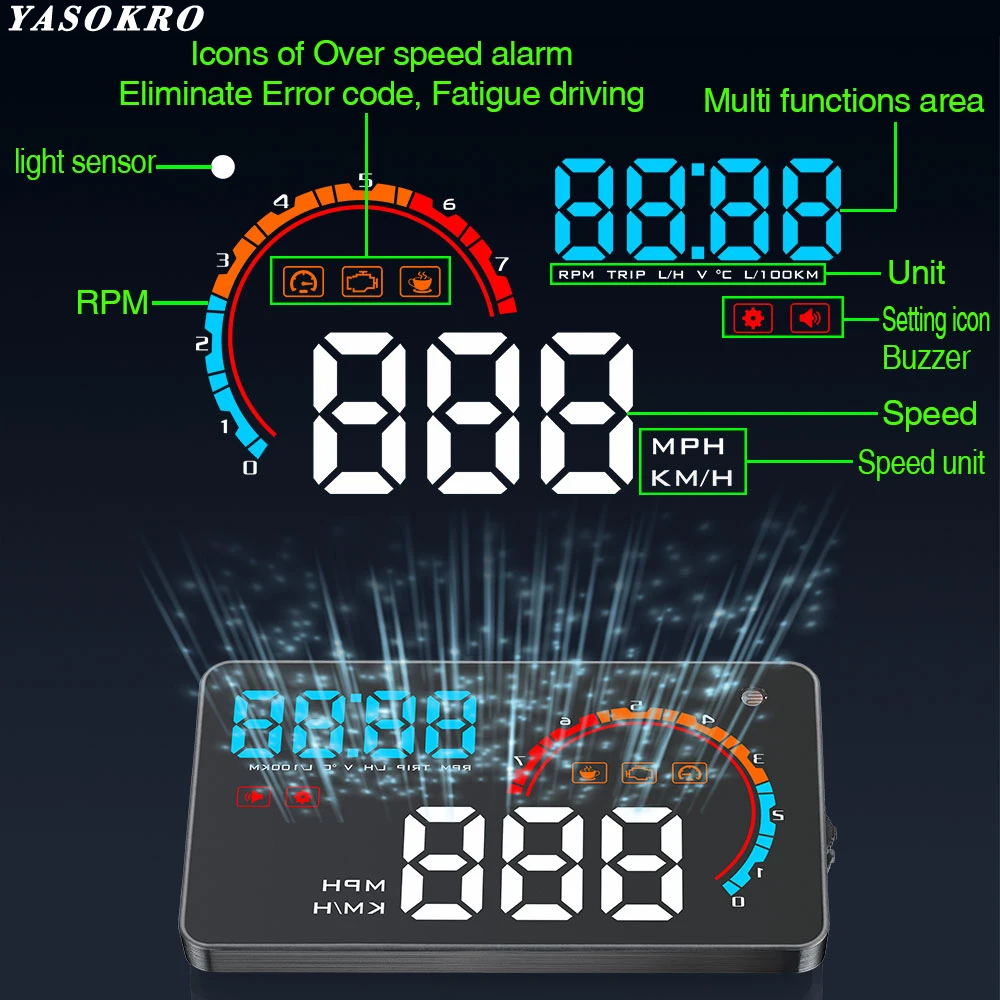 

New Arrival D2000 Car HUD Head Up Display OBD2 Windshield Projector LED Display Over Speed Car Alarm RPM Fuel consumption Water