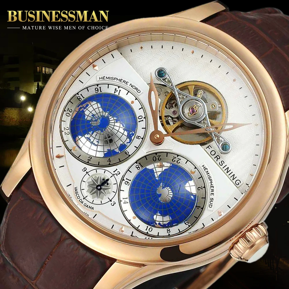 Forsining Earth Real Tourbillion розовое золото классические мульти ди Мужские