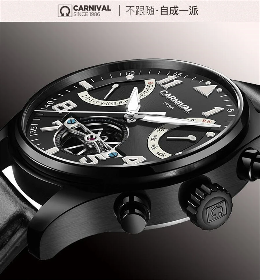 Часы наручные Carnival 2017 Мужские механические черные Автоматические часы со
