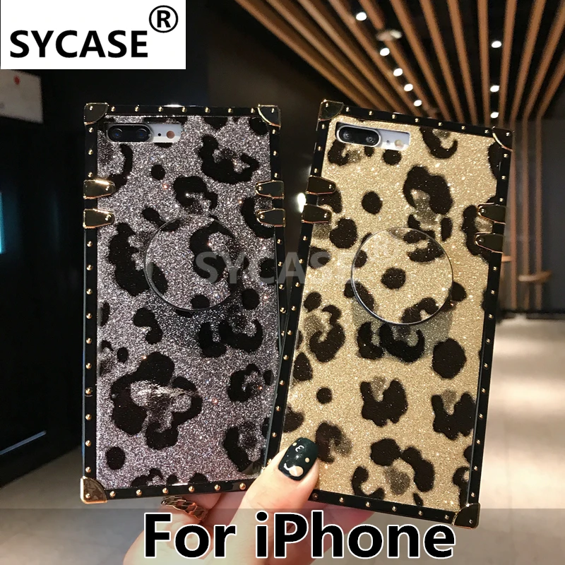 SYCASE роскошный квадратный леопардовый чехол для iPhone X Xs Max XR 6 S Plus 7 8 plus whit stand Drop-proof