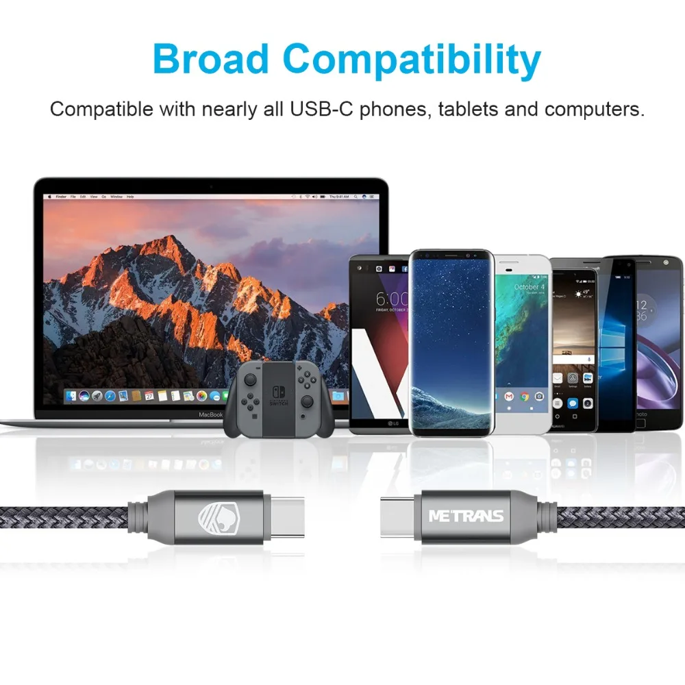 Кабель meтранс 2 м USB C к для samsung PD2.0 usb type кабель быстрой зарядки Xiaomi 3A 0 MacBook
