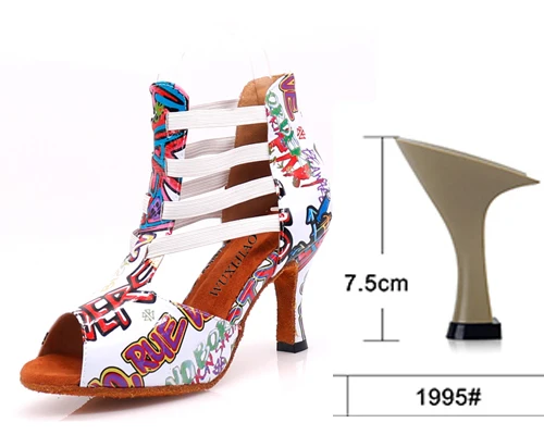 white heel 7.5cm WUXIJIAO/Танцевальная обувь для латиноамериканских танцев; Цвет черный, белый; разноцветная обувь для сальсы из искусственной кожи; блестящая профессиональная танцевальная обувь; Мягкая Обувь для бальных танцев - Цвет: white heel 7.5cm