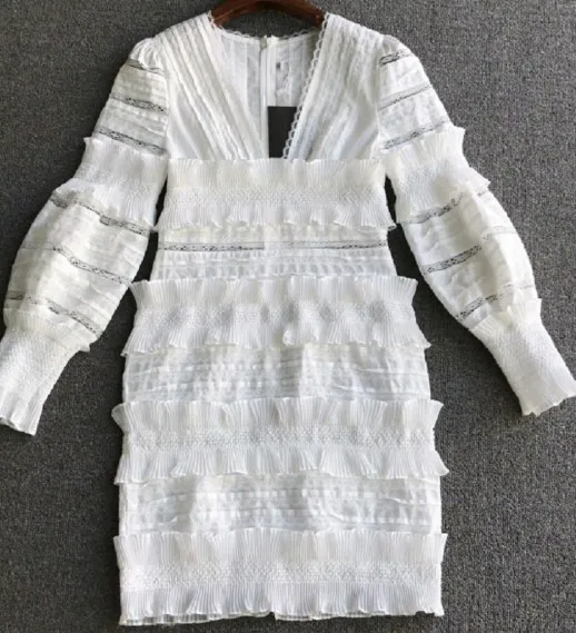 Tang летнее платье 2019 женское белое с длинным рукавом Boho кружевное мини вышивкой
