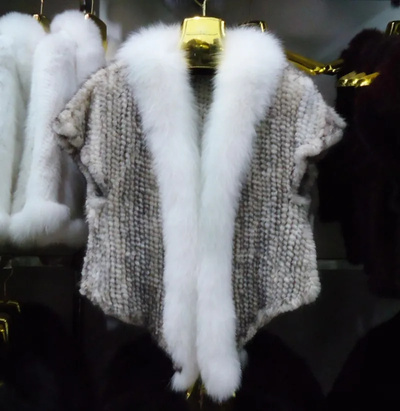V327-luxury большой Лисий воротник короткий дизайн на осень-зиму женский ручной вязки