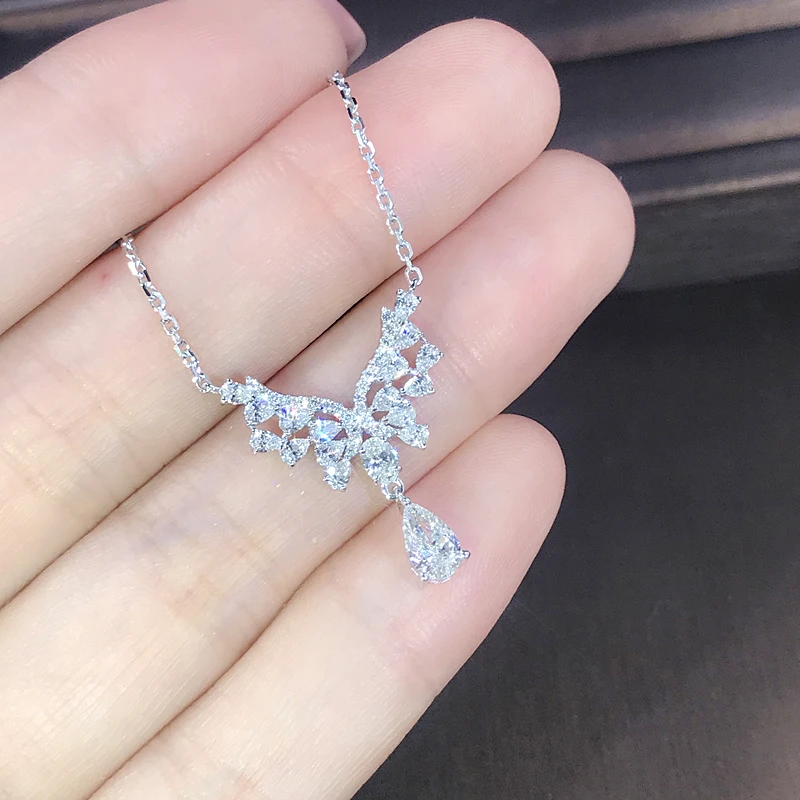 EDI Роскошная настоящая Алмазная Свадебная Подвеска Ожерелье 0.3ct GIA Pear Cut