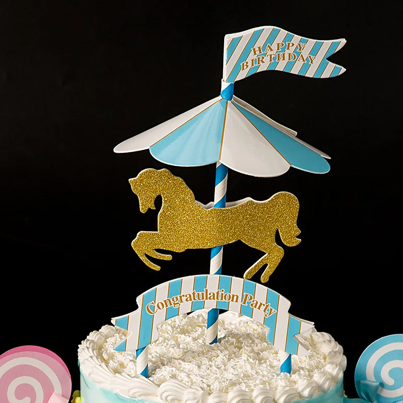 1 комплект веселые круглые карусели розовые синие флажки для торта украшения на