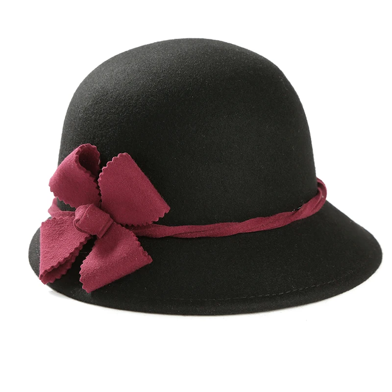 Модные Винтаж элегантная однотонная шерсть Цветочный Fedoras Шляпы для женщин