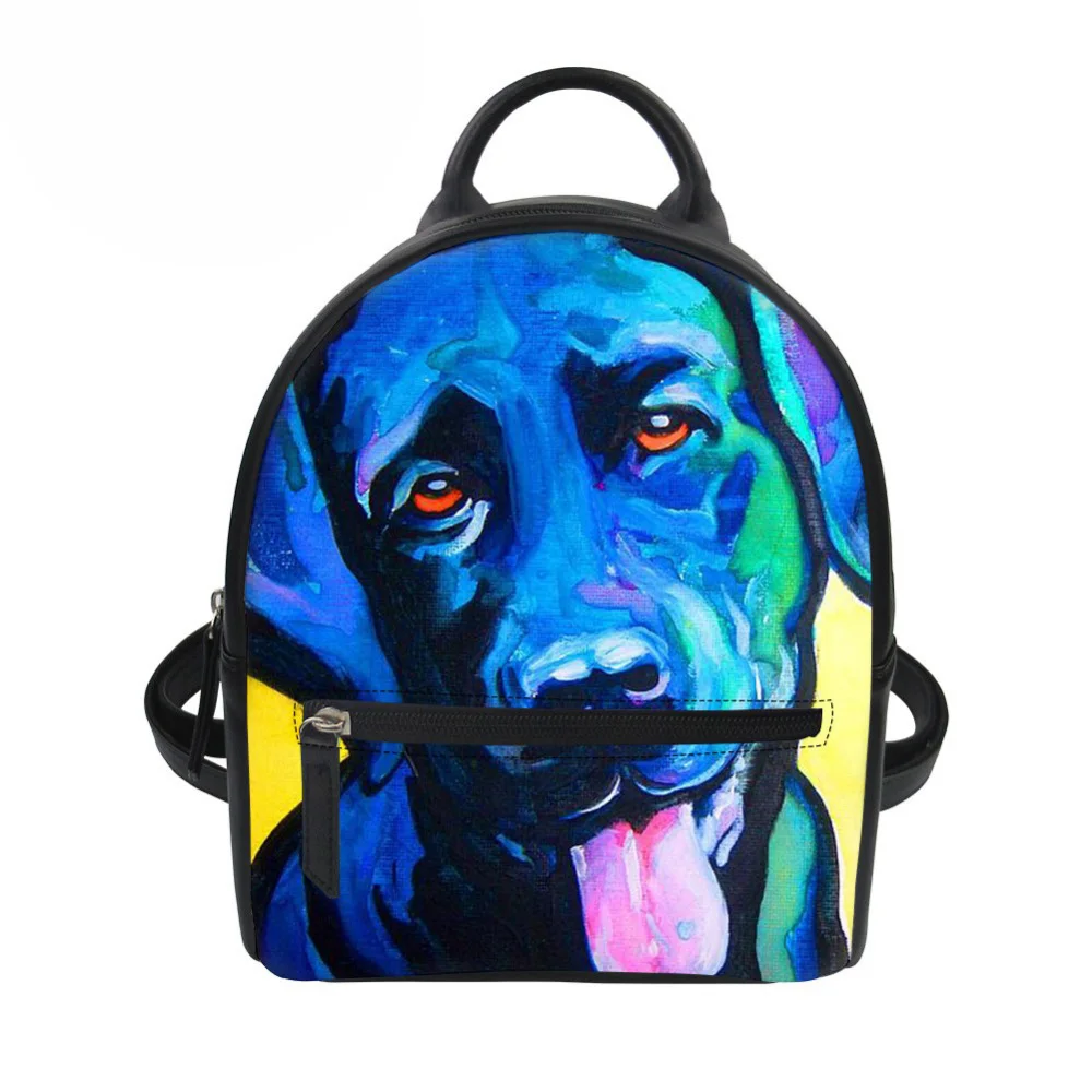 Женский кожаный рюкзак с принтом Лабрадора черный школьный мини-рюкзак на плечо