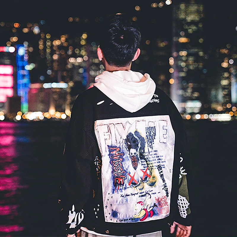 HFNF moda casual chaqueta de bombardero de los hombres hip hop hombres denim calle retro chaqueta
