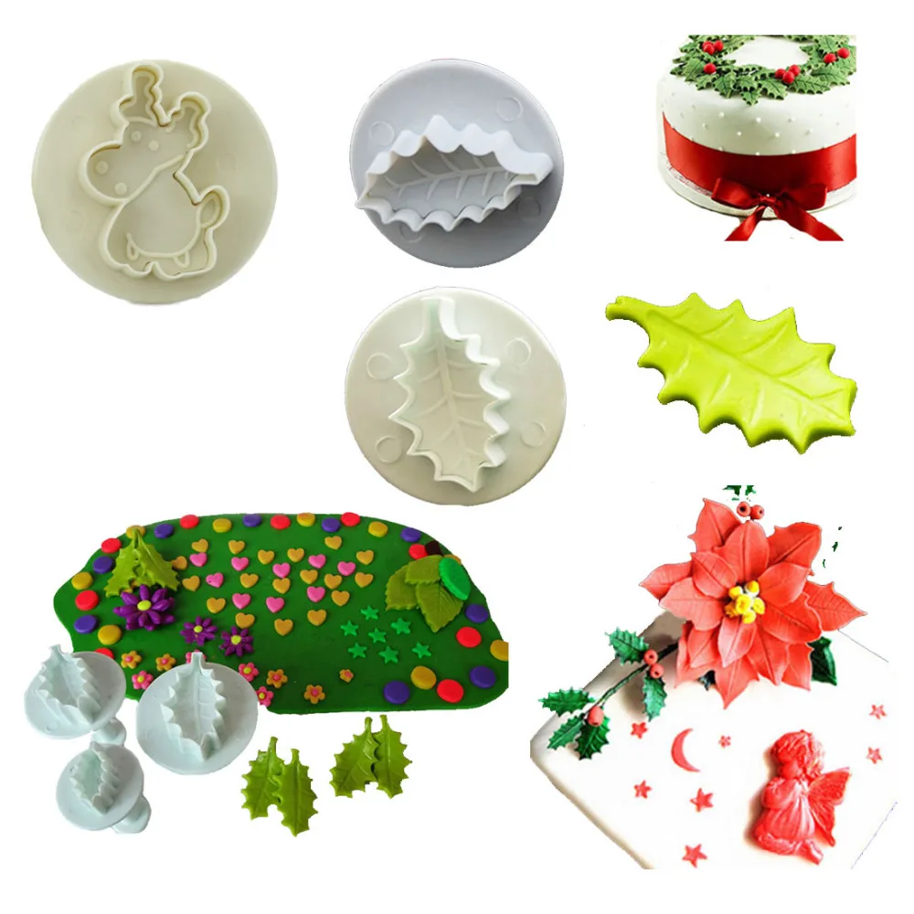 3 шт./компл. Рождественская форма листа розы для декорации Торта Глазурь помадки
