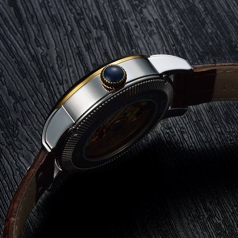 NESUN Men Simple Fashion Tourbillon Hollow Automatic Mechanical Wristwatches Waterproof Leather Watches Male Relogio Masculino | Наручные