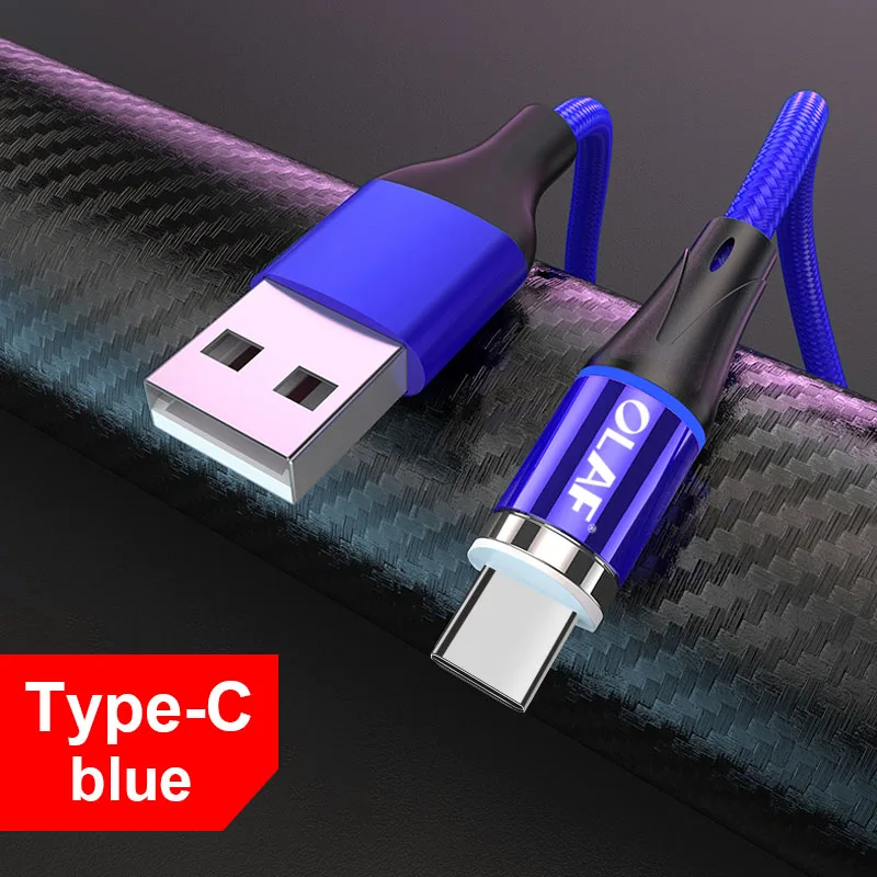 Type C Blue OLAF 2 M 3A Магнитный кабель для быстрой зарядки 3,0 Micro USB зарядное устройство Тип C Быстрая зарядка для iPhone 7 XS samsung S8 магнитные Кабели для телефонов - Цвет: Type C Blue