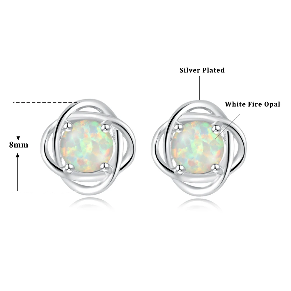 Женские серьги гвоздики с опалом 11 мм|silver plated|white fire opalsilver silver |