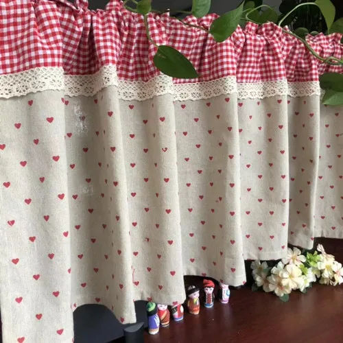 coffee curtain 1 Японский и корейский стиль красная сетка Сращивание Кружева Хлопок Лен короткие занавески/двери занавески кухня декоративные готовые занавески - Цвет: coffee curtain 1