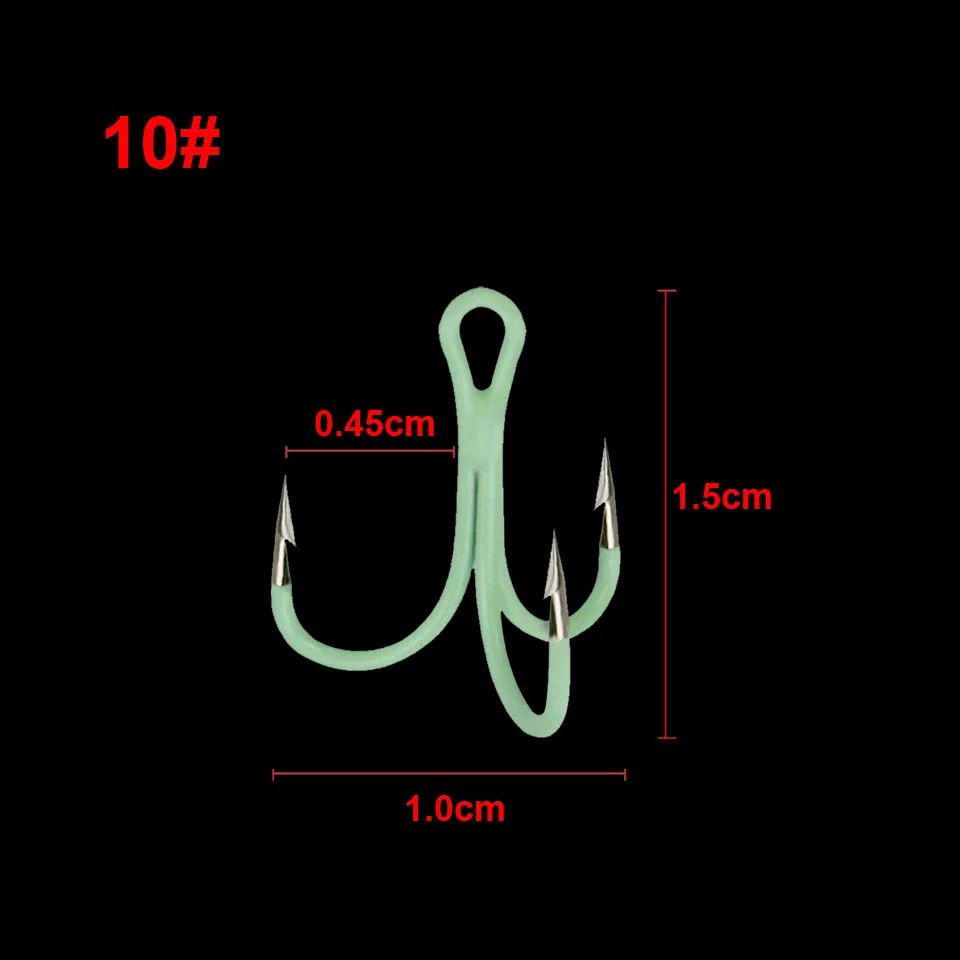 WALK FISH 10PCS/Lot Luminous Treble Fishing Hooks Carbon Steel Barbed Fishhooks Super Sharp Triple Hooks Sea Tackle Accessories - Цвет: 10