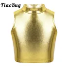 Детская водолазка без рукавов TiaoBug для подростков, металлические топы для балета и гимнастики, детская одежда для джазовых представлений и танцев