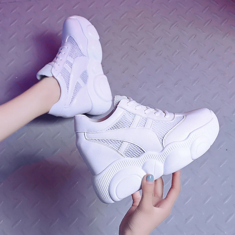 

Women High Platform Shoe Summer Breathable Women Height Increased Shoes 10CM Thick Sole Trainers Sneakers Woman Deportivas Mujer