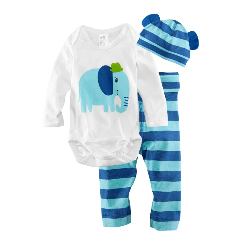 2017 Cute Baby Clothing Set Cotton Rompers + Pants Hat Suits Cartoon Animal Long Sleeve Newborn Infant Girls Boys Clothes | Детская