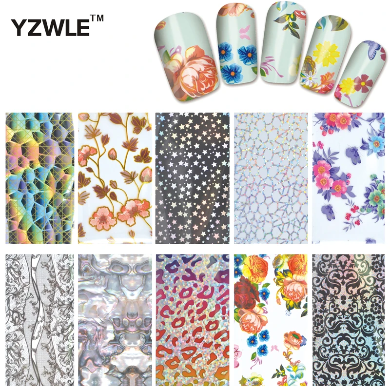 YZWLE 10 видов конструкций Nail Art Full Tips Wraps DIY Фольга для перевода на ногти stickers
