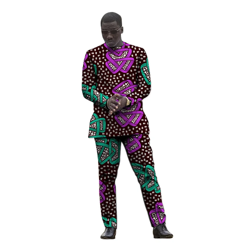 

African clothes Men Shirts With Pants Fashion Dashiki Tops+Trousers Custom Made Men's Outfits African Pant Set For Party