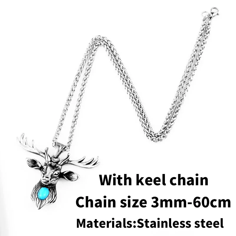 with fashion chain Байер 316L нержавеющая сталь крутая голова оленя амулет нос колье с кулоном в стиле викингов для мужчин подарок модные украшения Высокое качество животных LP446 - Окраска металла: with fashion chain