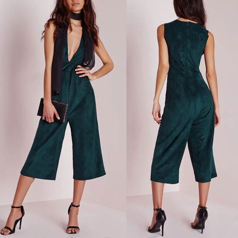 Черный глубокий v образный вырез длинный женский комбинезон с открытой спиной 2019