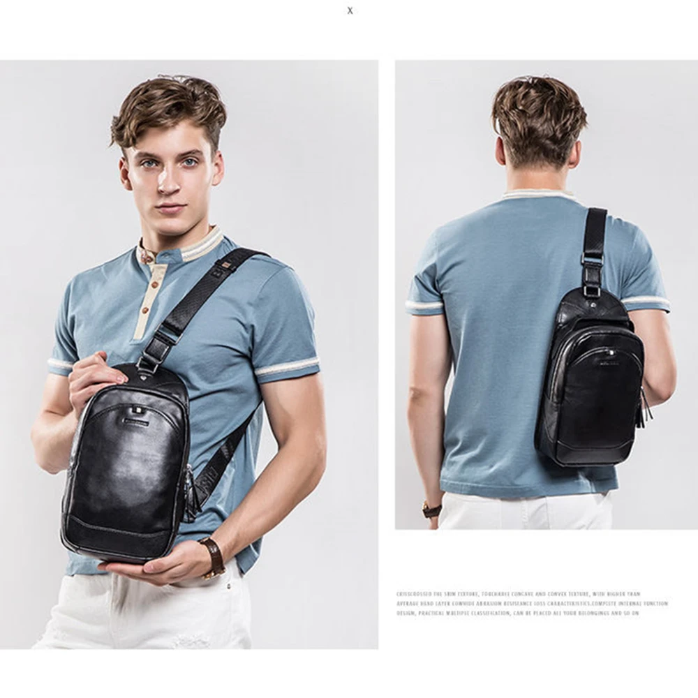 Мужская нагрудная сумка BISON DENIM маленькая мессенджер из натуральной воловьей