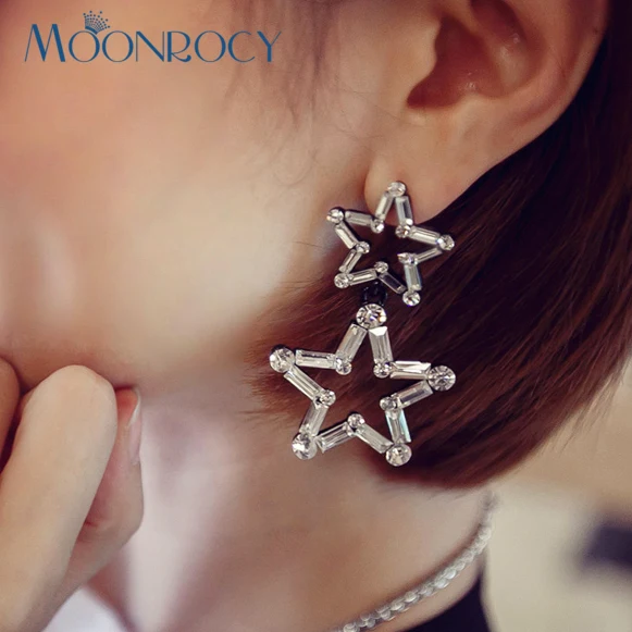 MOONROCY CZ Серьги серебряного цвета звезды оверсайз модные ювелирные изделия