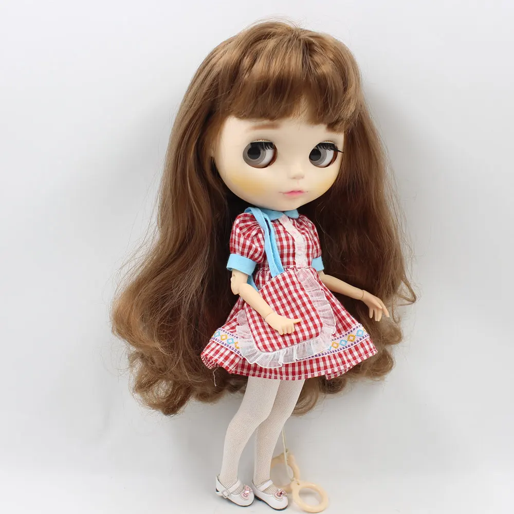 Наряды для куклы Blyth красное платье в клетку с сумкой рук и леггинсами костюм 1/6