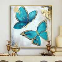 gold blue butterfly acrylic painting on canvas for living room decoration abstract wall art pictures texture decor quadro caudro