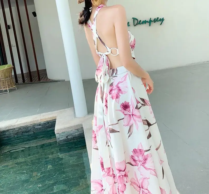 Женское кружевное платье с цветочным принтом летнее асимметричное пляжное