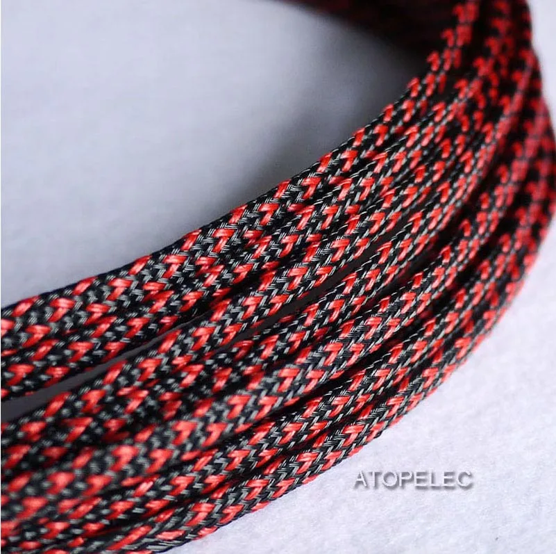 Black Red 6 мм широкий плотный Плетеный ПЭТ расширяемый рукав оболочка для кабеля черный/серебристый/золотой/красный/оранжевый/желтый/зеленый/синий/белый/прозрачный - Цвет: Black Red