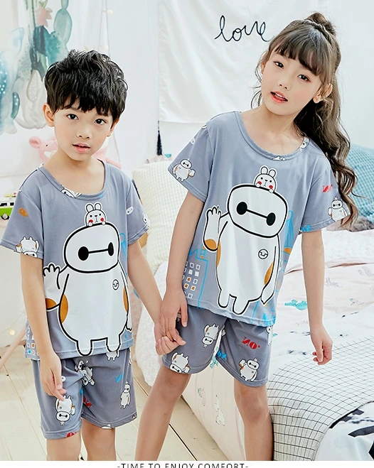 Для мальчиков и девочек летняя одежда для сна детская детские пижамы короткий